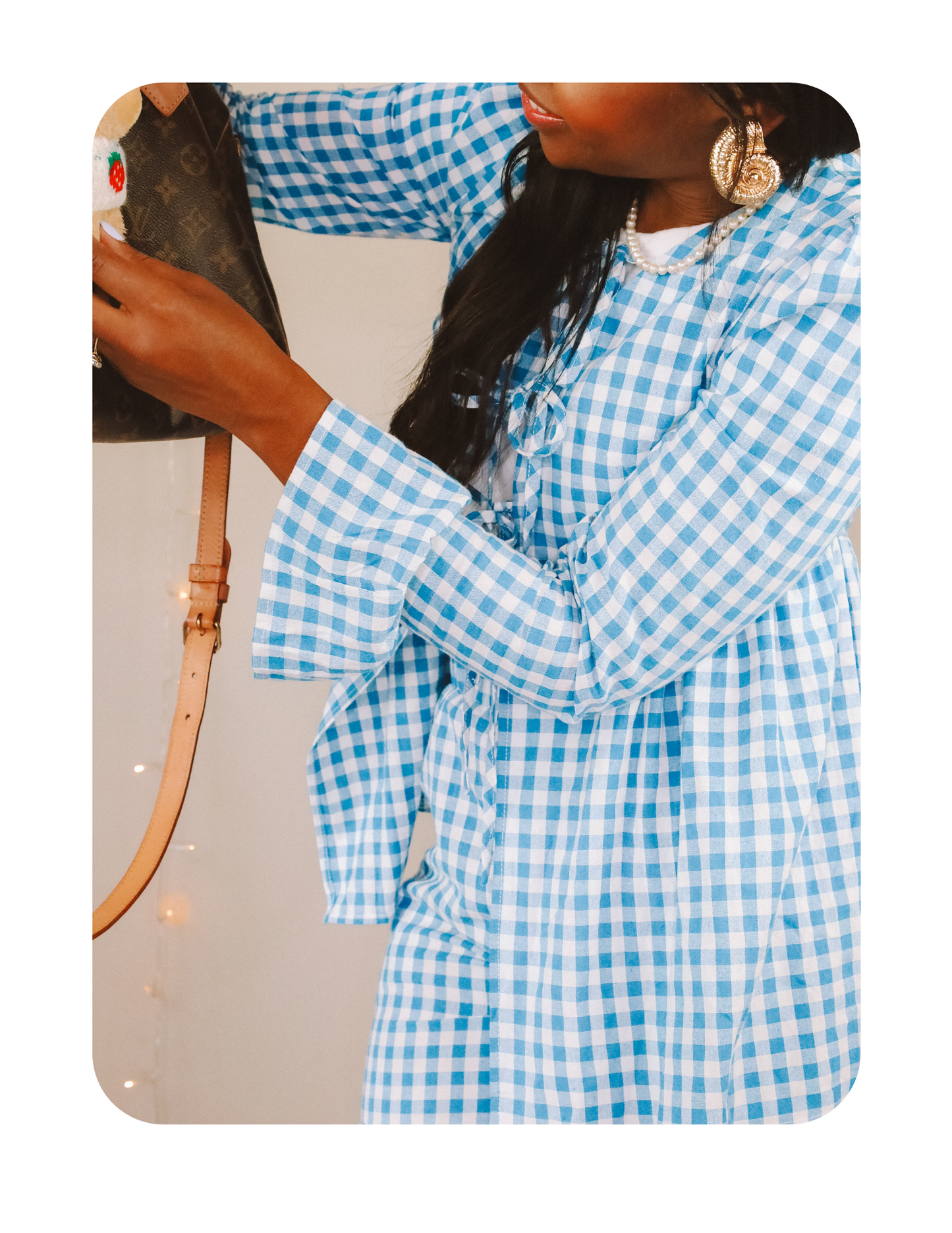 BLUE GINGHAM BOW TIE TOP ONLY