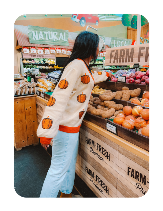 OVERSIZED GLITTER PUMPKIN CARDIGAN