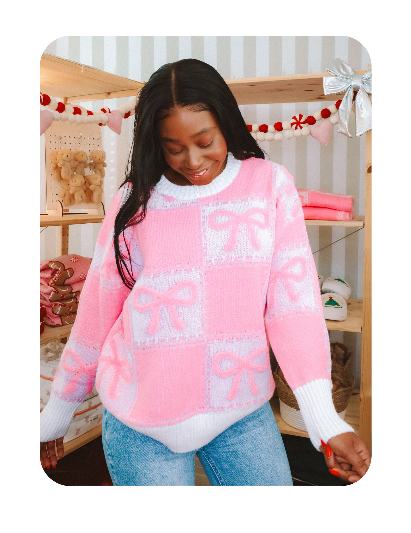 NOSTALGIC PINK BOW SWEATER