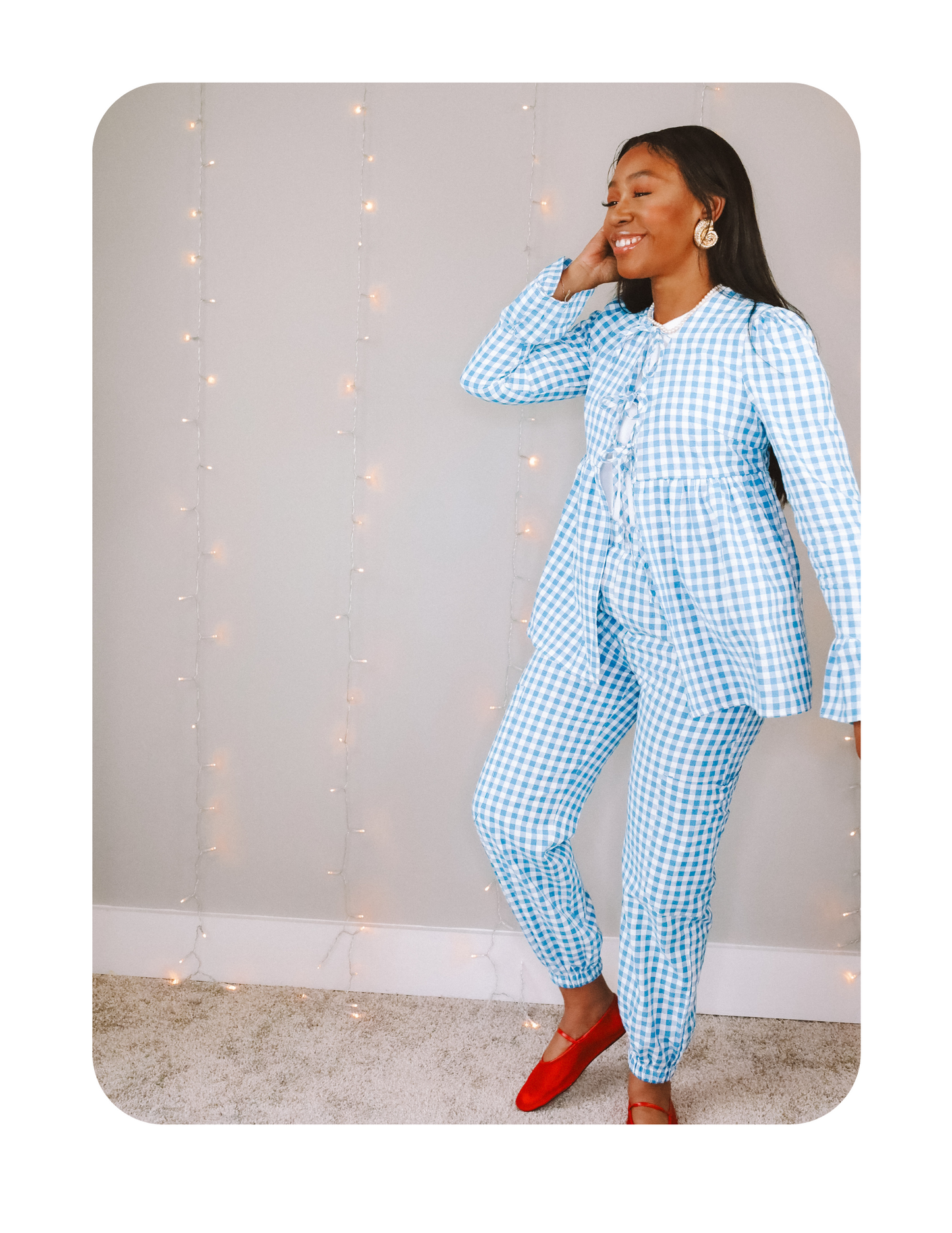 BLUE GINGHAM BOW TIE TOP ONLY