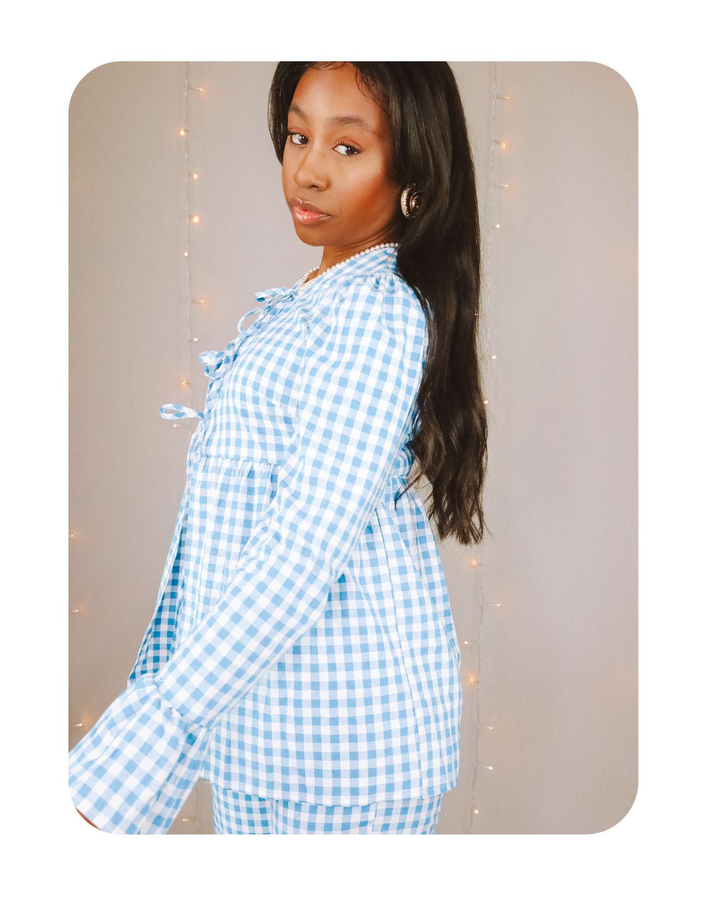 BLUE GINGHAM BOW TIE TOP ONLY