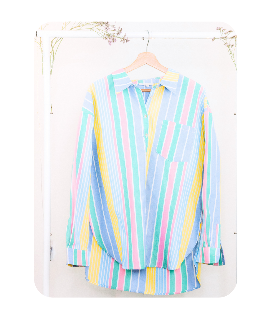 VINTAGE SPRING STRIPE COTTON BUTTON UP